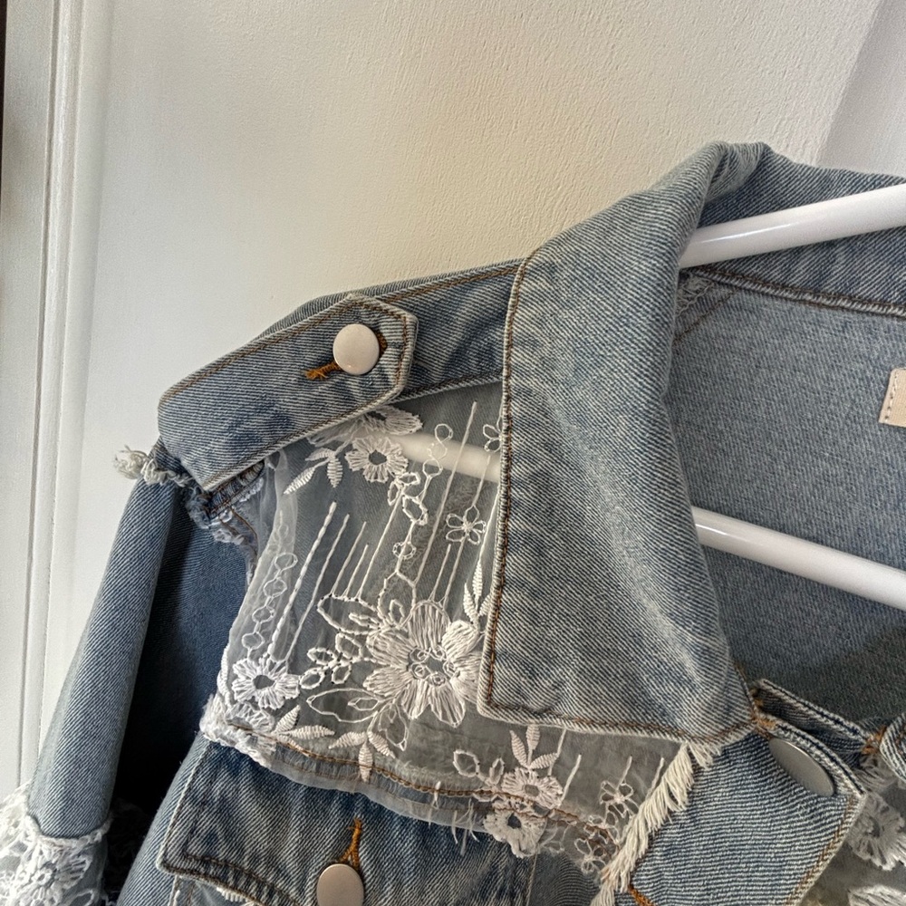 POL Blue Denim Jacket with White Lace Accents - Picture 10 of 10
